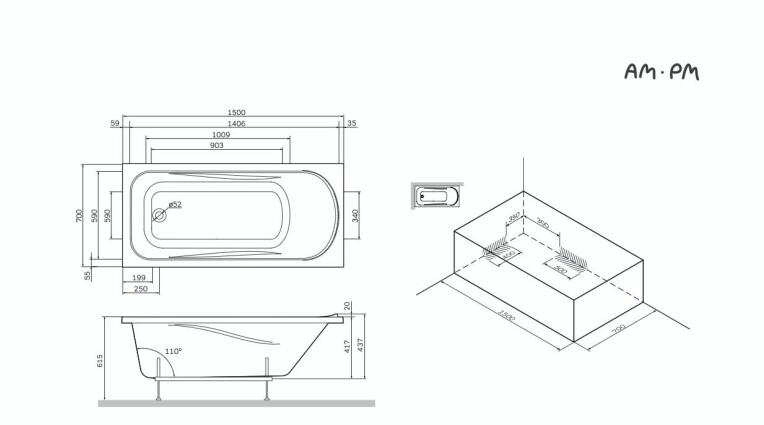  Am.Pm W75A-150-070W-KL Sense 150x70, , -, 